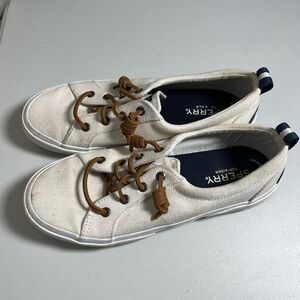 Sperry Topsiders - neutral canvas with leather laces. Women’s size US 7